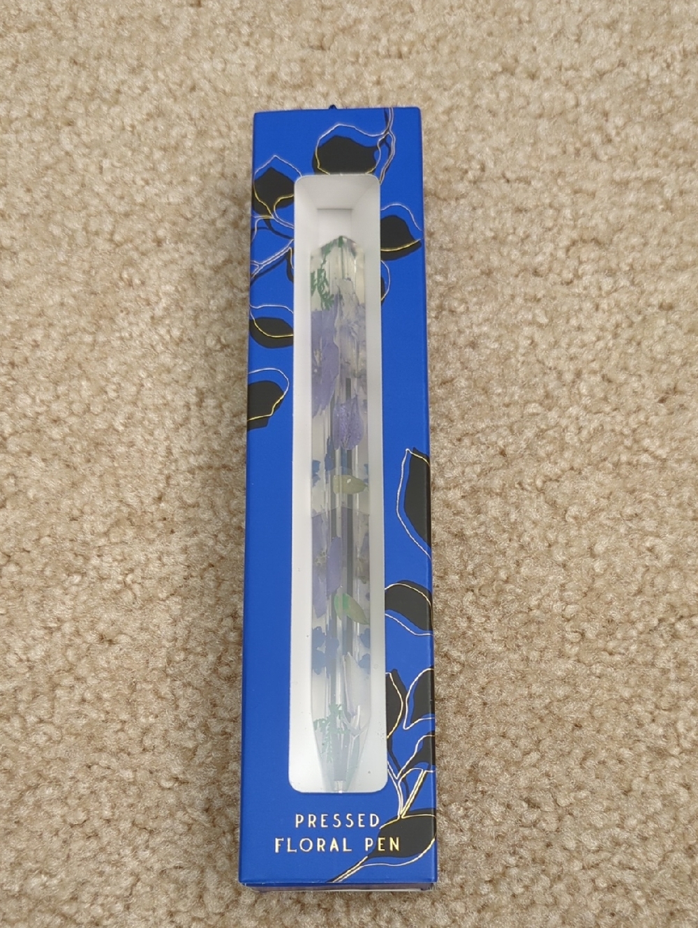 Pressed Floral Pen in Blue Packaging - Decorative Flower Ballpoint